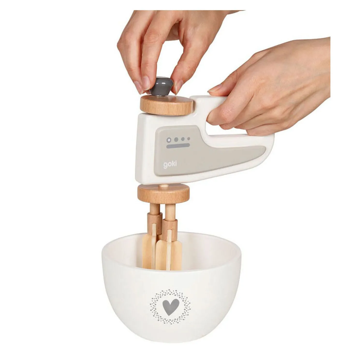 Goki Houten Handmixer met Kom, 2ldg.