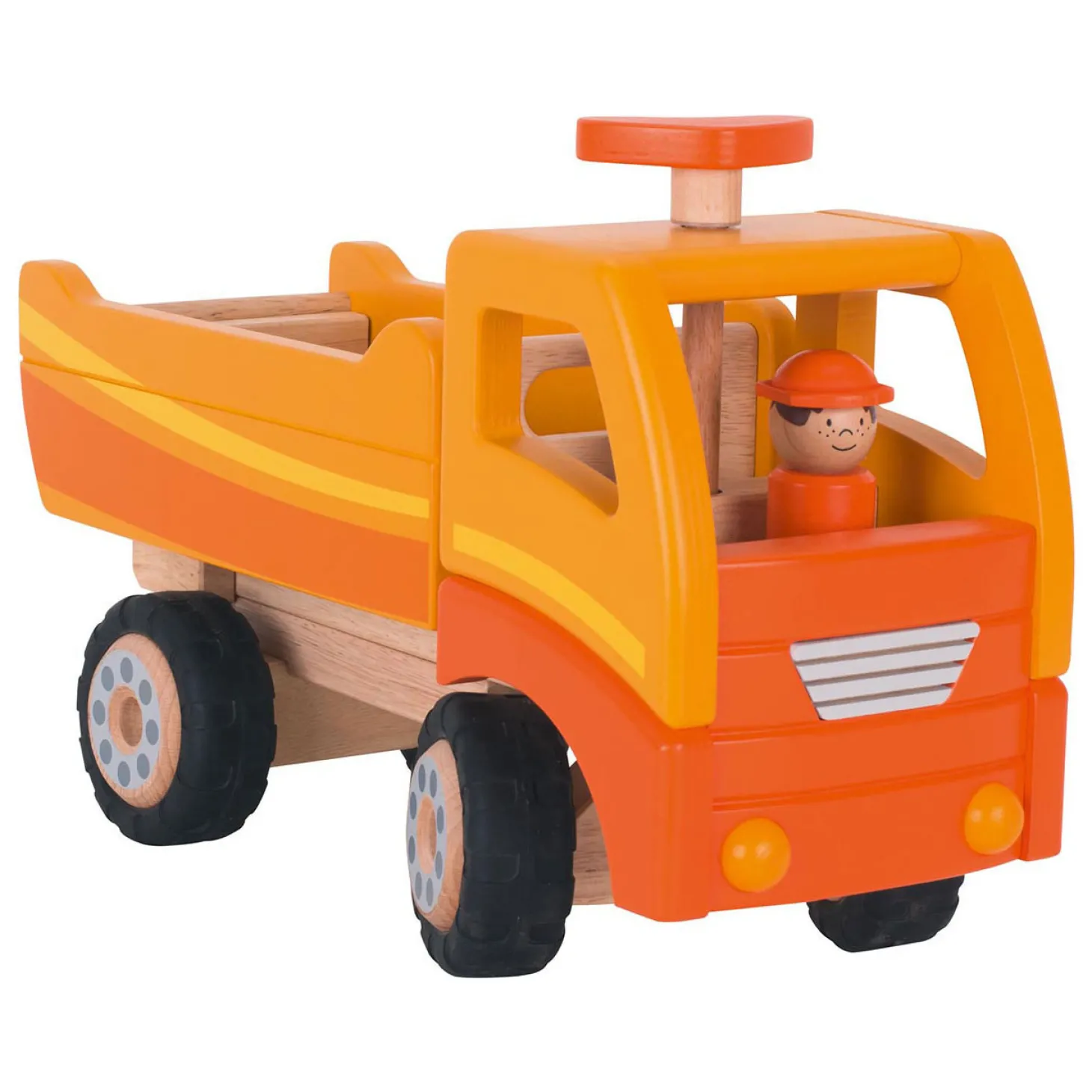 Goki Houten Kiepwagen Oranje met Draaibare Wielen