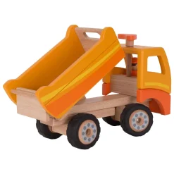 Goki Houten Kiepwagen Oranje met Draaibare Wielen
