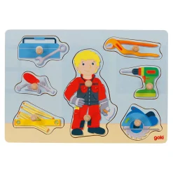 Goki Houten Noppenpuzzel Klusjesman, 8st.