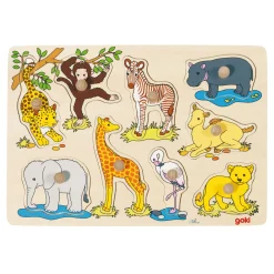 Goki Houten Noppenpuzzel Wilde Dieren, 9dlg.