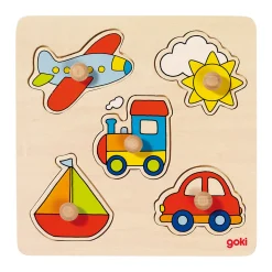 Goki Houten Noppenpuzzel Voertuigen