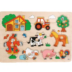Goki Houten Noppenpuzzel Boerderij Retro, 5st.