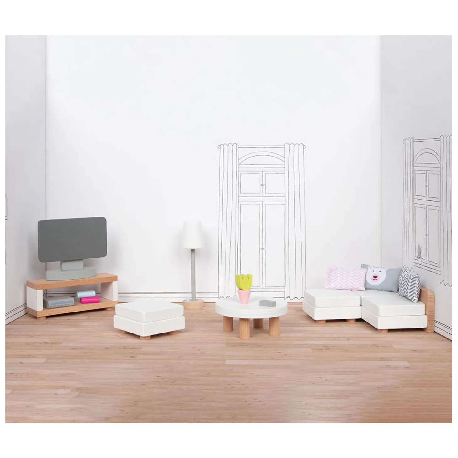 Goki Houten Poppenmeubels Woonkamer, 15dlg.