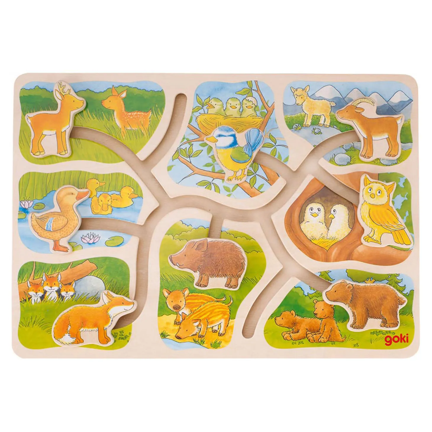 Goki Houten Schuifpuzzel Wie Hoort bij Wie, 8st.