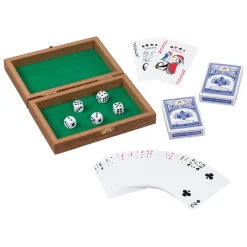 Goki Houten Speelkaartenbox met 5 Dobbelstenen en 2 Sets kaarten