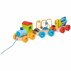 Goki Houten Trein Rio met Blokken, Kralenlabyrint, Rammelaar