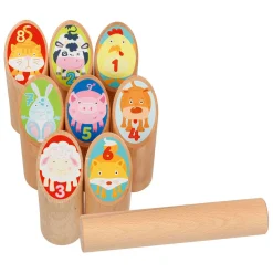 Goki Houten Viking Spel Dieren Kubb in Katoenen Zak