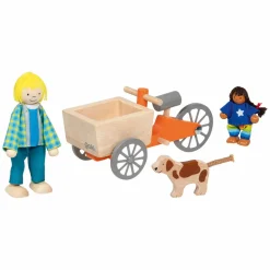 Goki Poppenhuis Houten Bakfiets met Kind en Hond