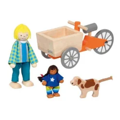 Goki Poppenhuis Houten Bakfiets met Kind en Hond