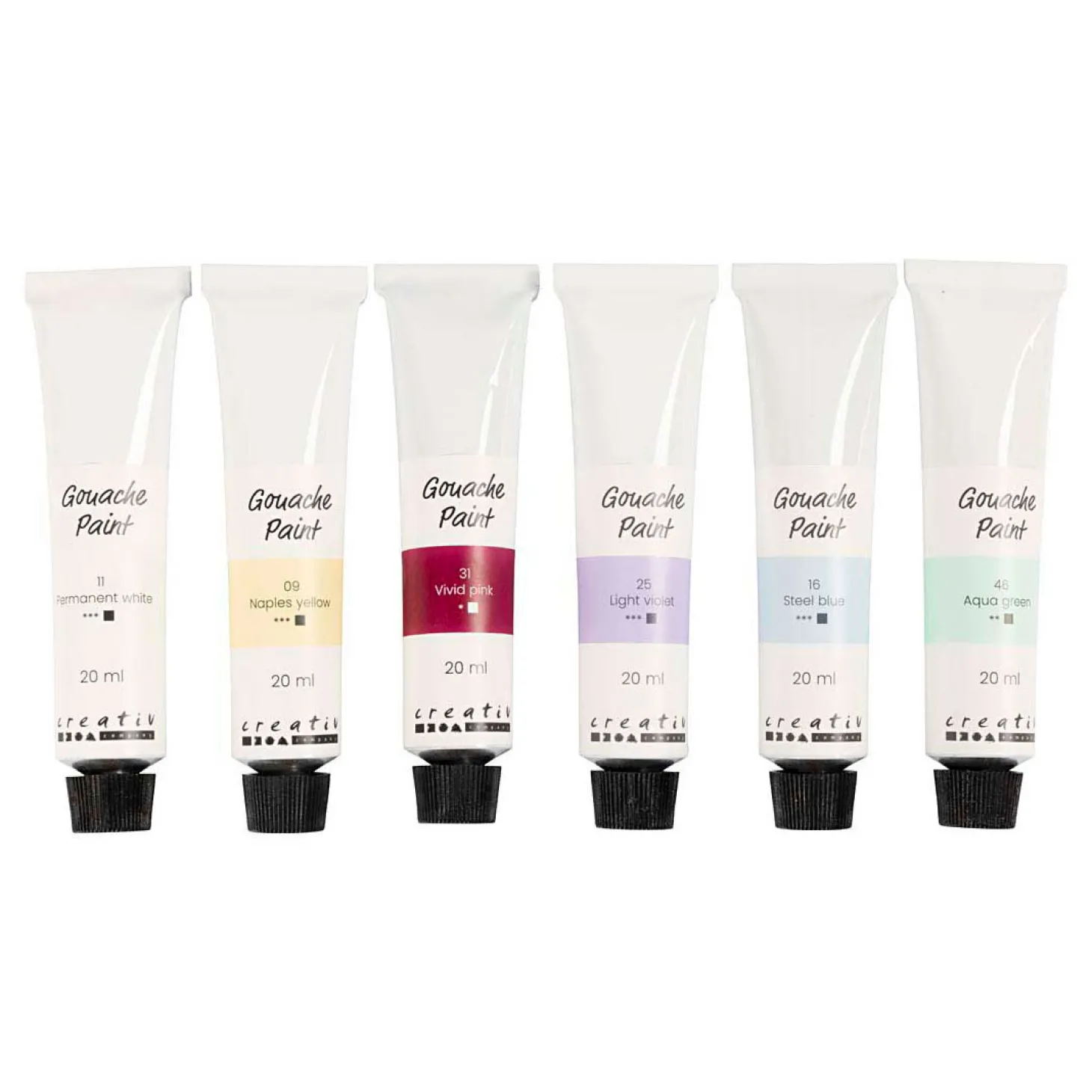 Gouacheverf Pastelkleuren - 6x20ml.