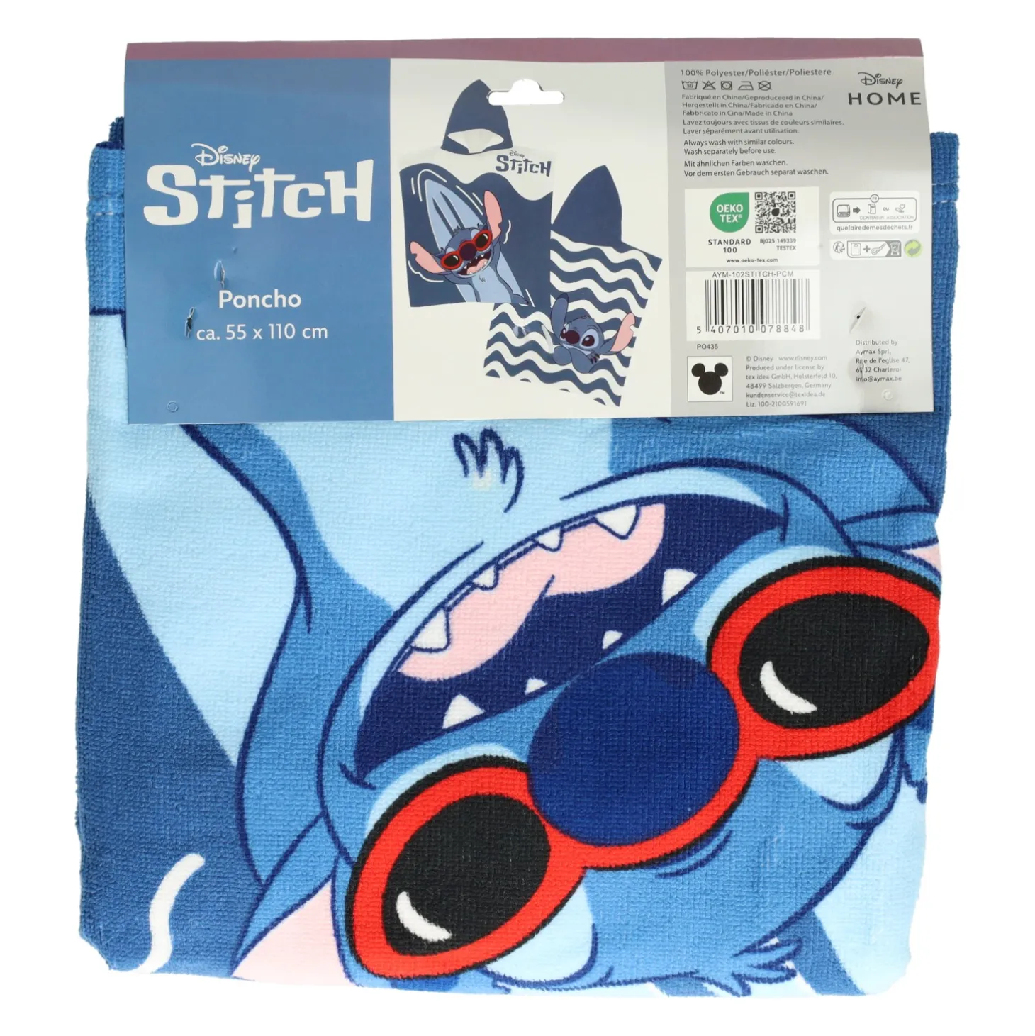 Handdoek Poncho Stitch Blauw/Wit 55x110cm