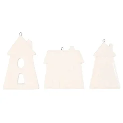Hangende Ornamenten Huizen Wit, 18st.