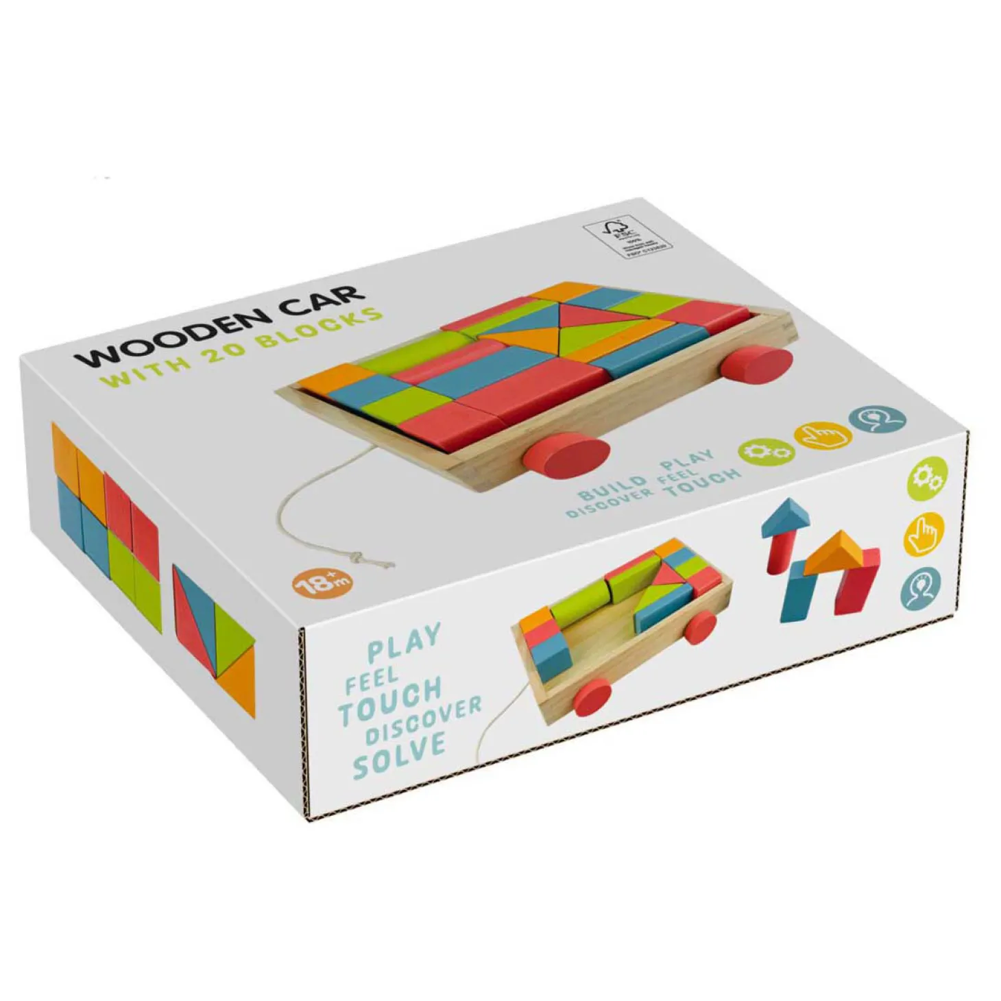 Houten Blokkenkar, 20dlg.