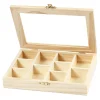 Houten Doos met Glazen Deksel en 10 vakken