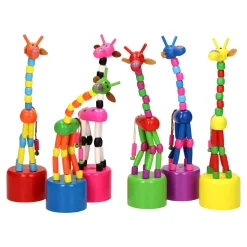 Houten Drukpop Giraffe Gekleurd