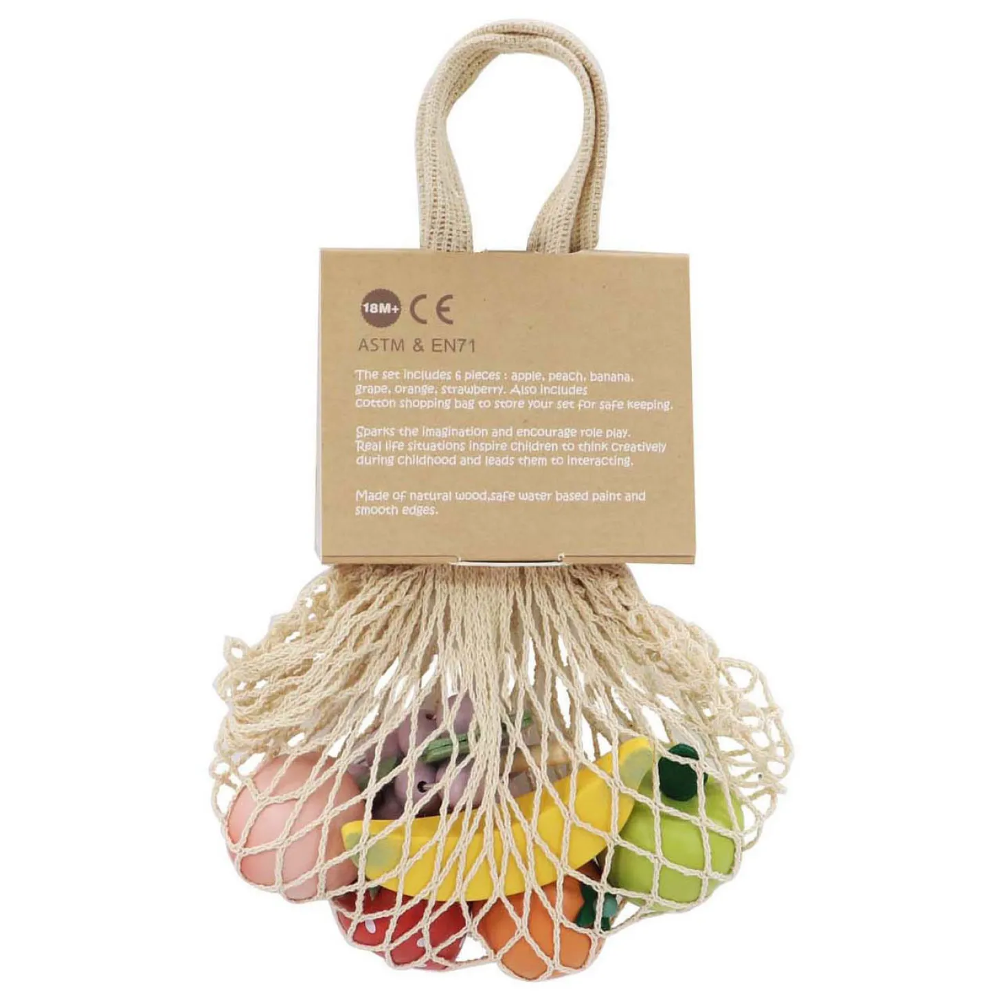 Houten Fruit in Katoenen Netje, 6st