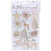 Houten Kerst Stickers met Glitters, 12st.