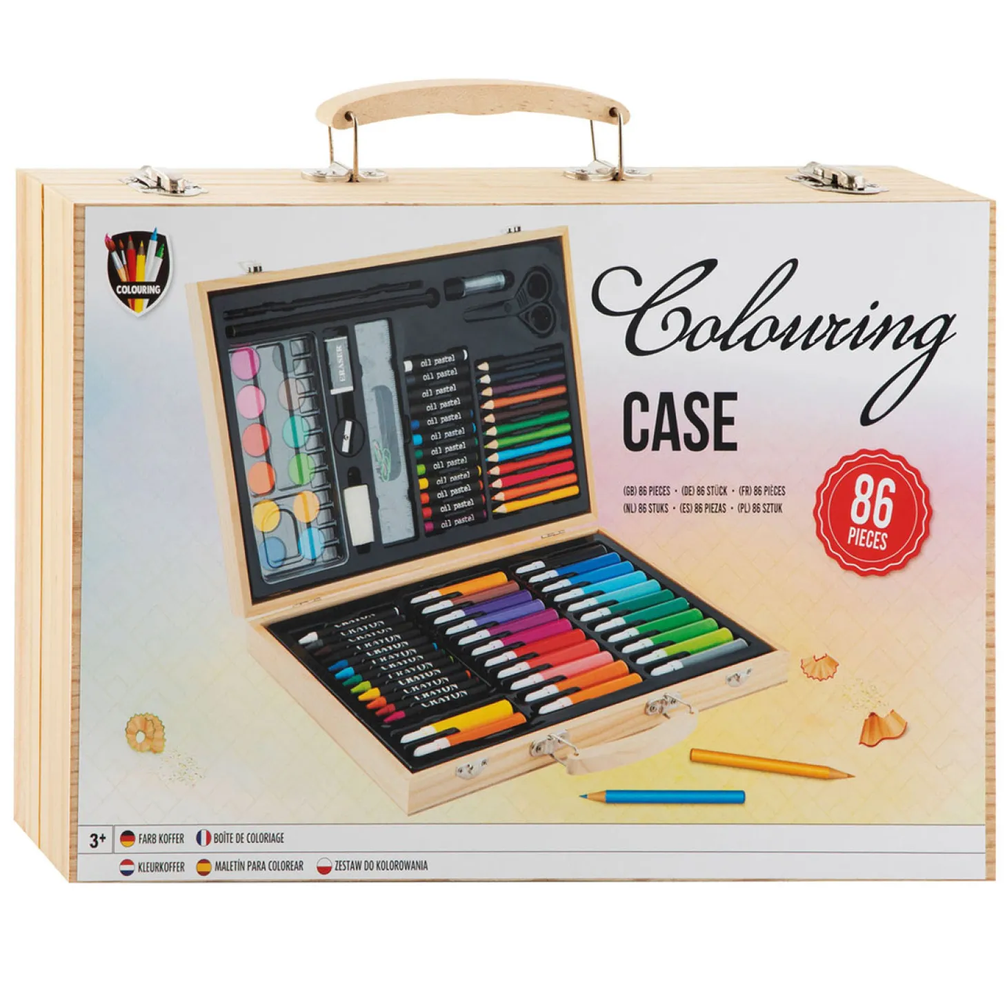 Houten Kleurkoffer FSC, 86dlg.