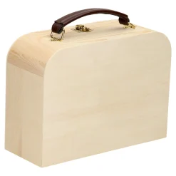 Houten Koffertje met Leren Handvat Grenen