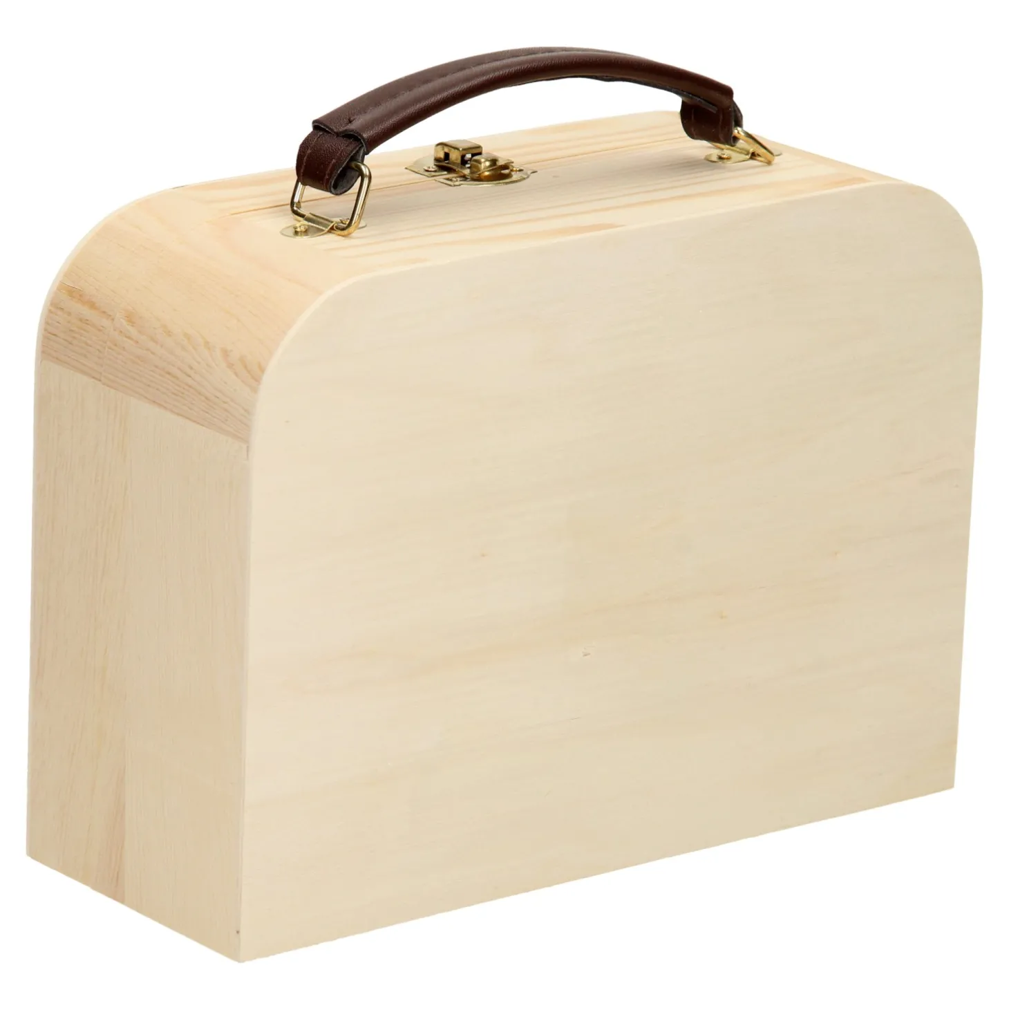 Houten Koffertje met Leren Handvat Grenen