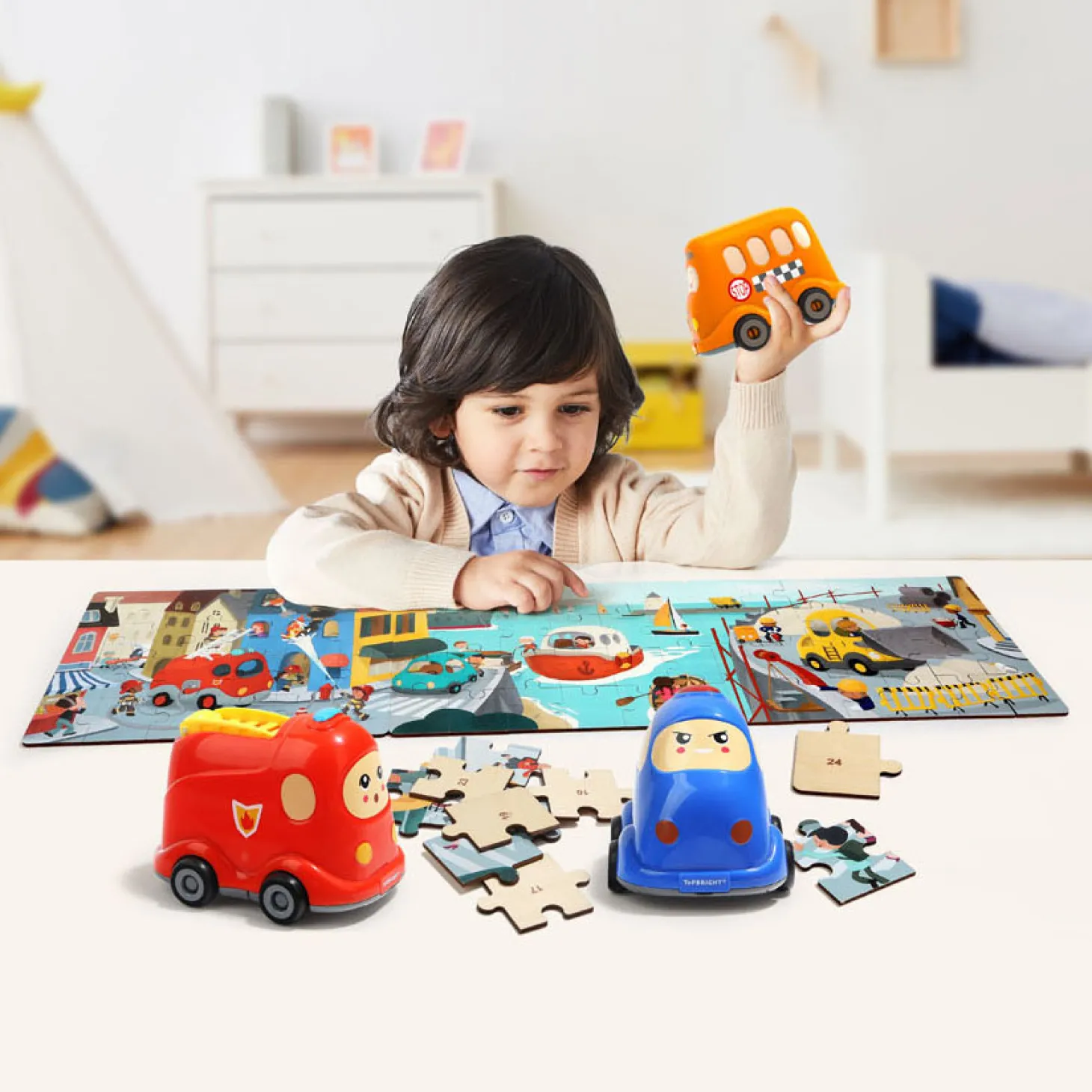 Houten Legpuzzel Haven met Stoomboot, 24st.