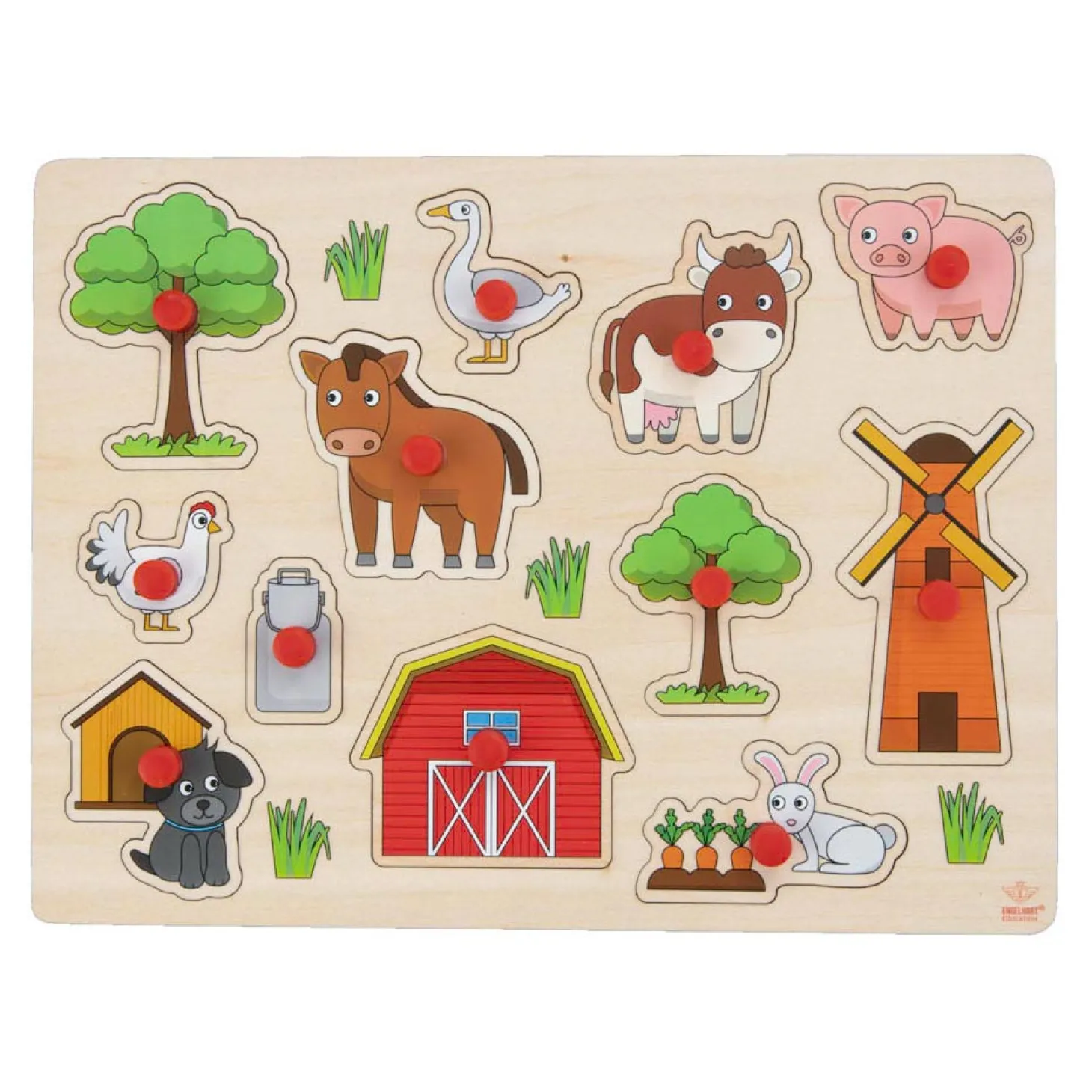 Houten Noppenpuzzel Boerderij, 12st.