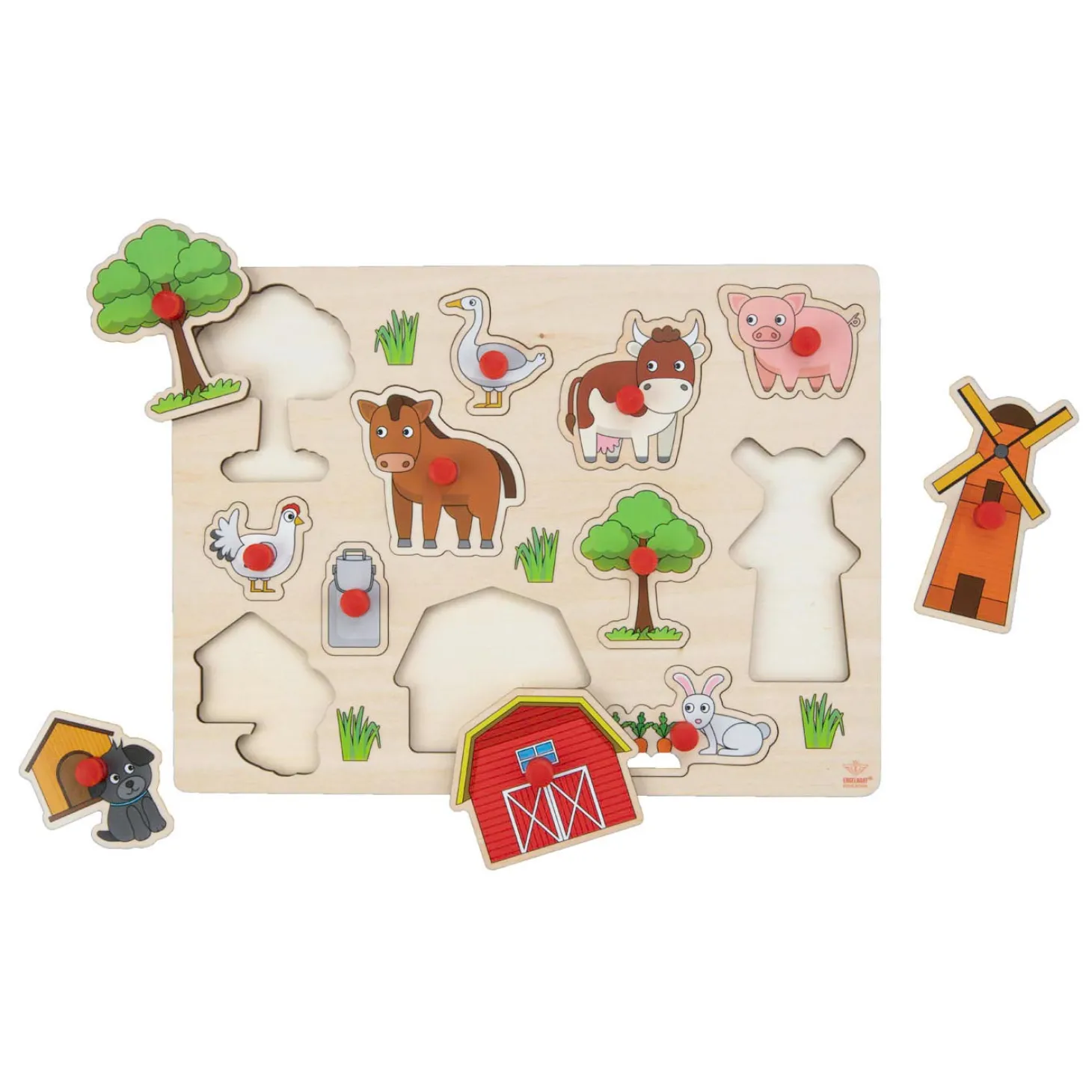 Houten Noppenpuzzel Boerderij, 12st.