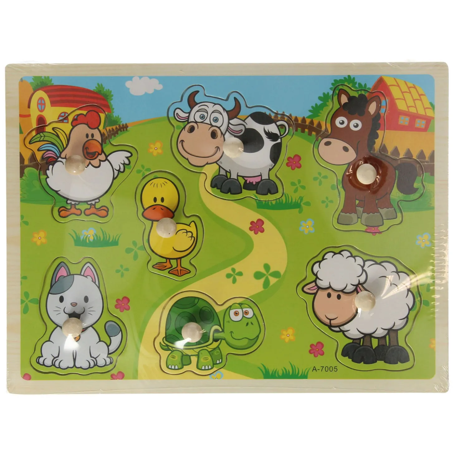 Houten Noppenpuzzel Boerderijdieren, 7st.