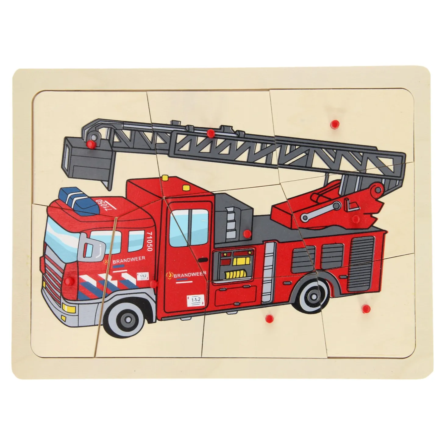 Houten Noppenpuzzel Brandweer, 9st.