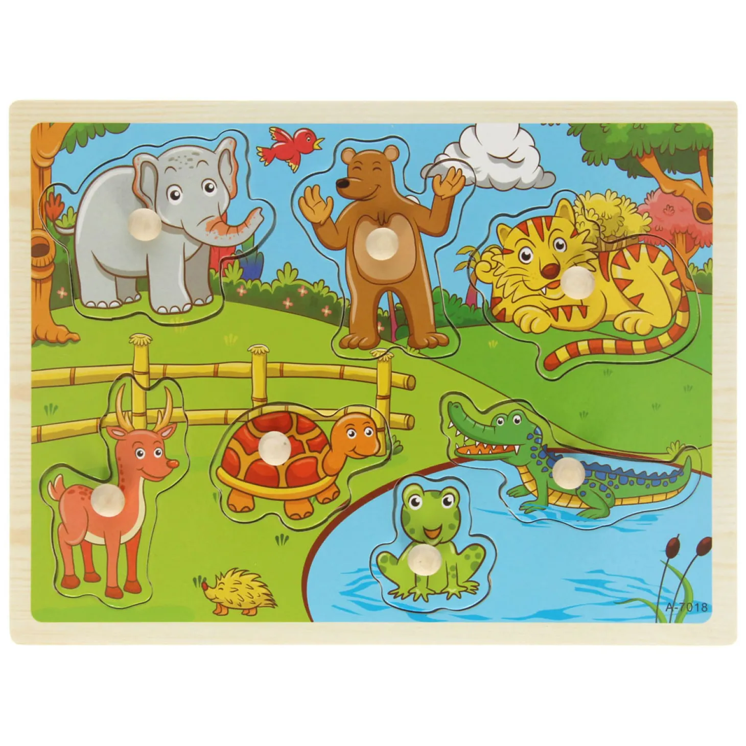 Houten Noppenpuzzel Dierentuin Dieren, 7st.