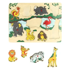 Houten Noppenpuzzel Wilde Dieren, 10st.