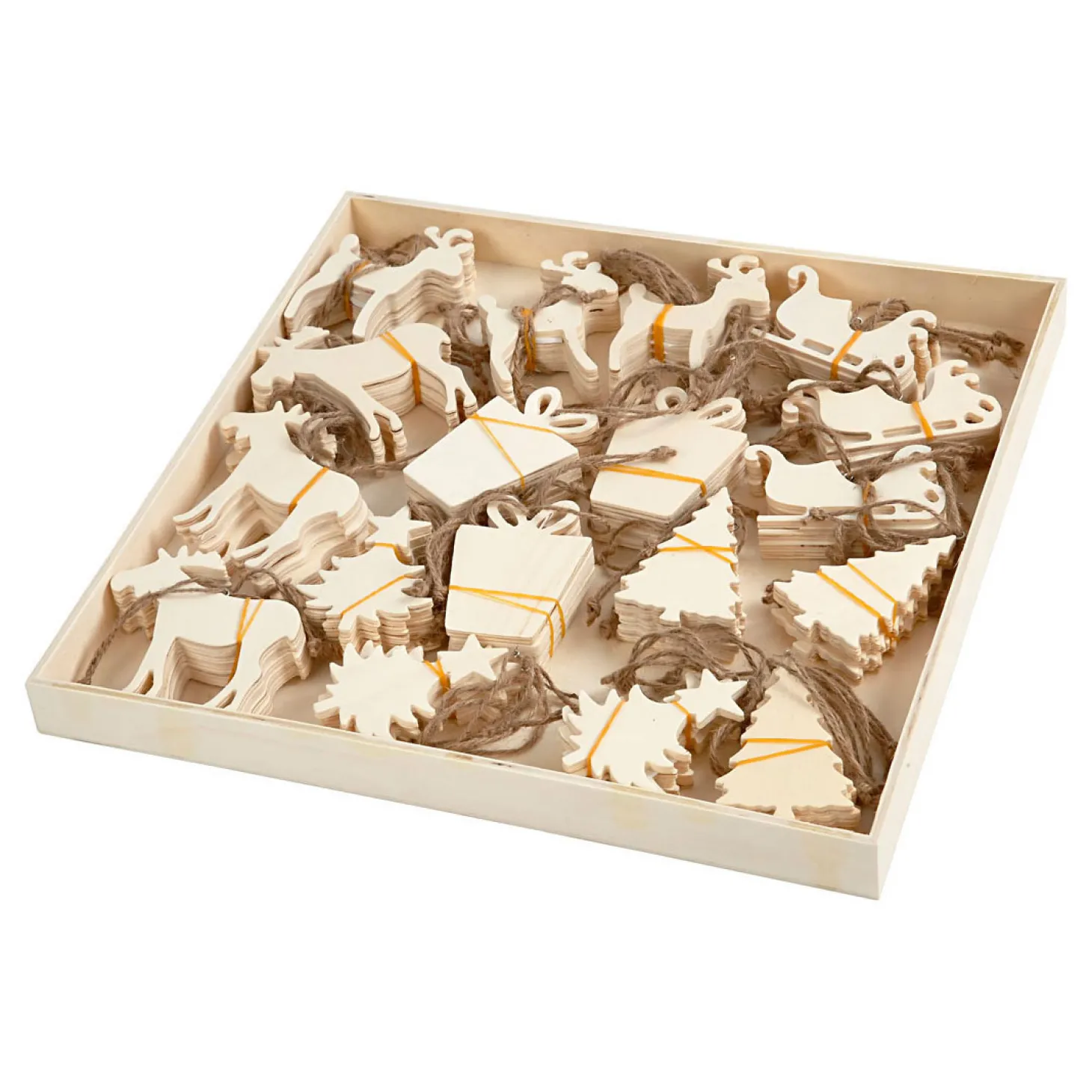 Houten Ornamenten Kerst Thema, 90st.