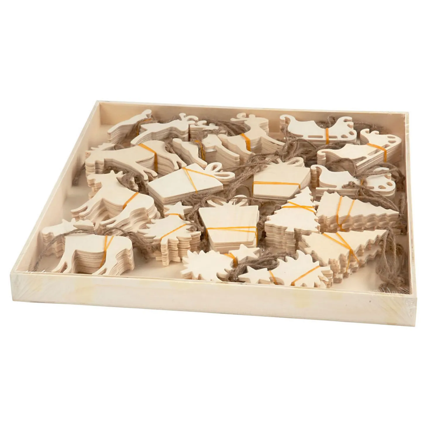 Houten Ornamenten Kerst Thema, 90st.