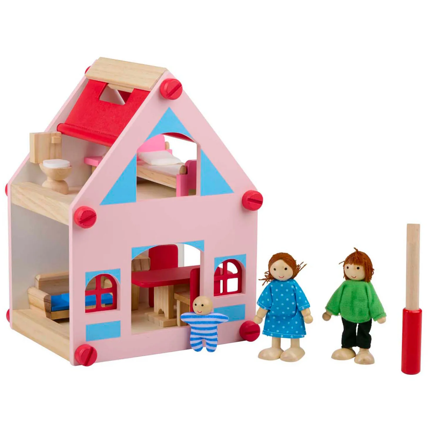 Houten Poppenhuis met Accessoires, 30dlg.