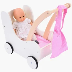Houten Poppenloopwagen Roze/Wit