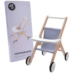 Houten Poppenwandelwagen Grijs/ blauw