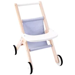 Houten Poppenwandelwagen Grijs/ blauw