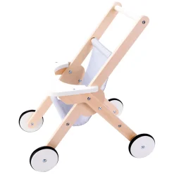 Houten Poppenwandelwagen Grijs/ blauw