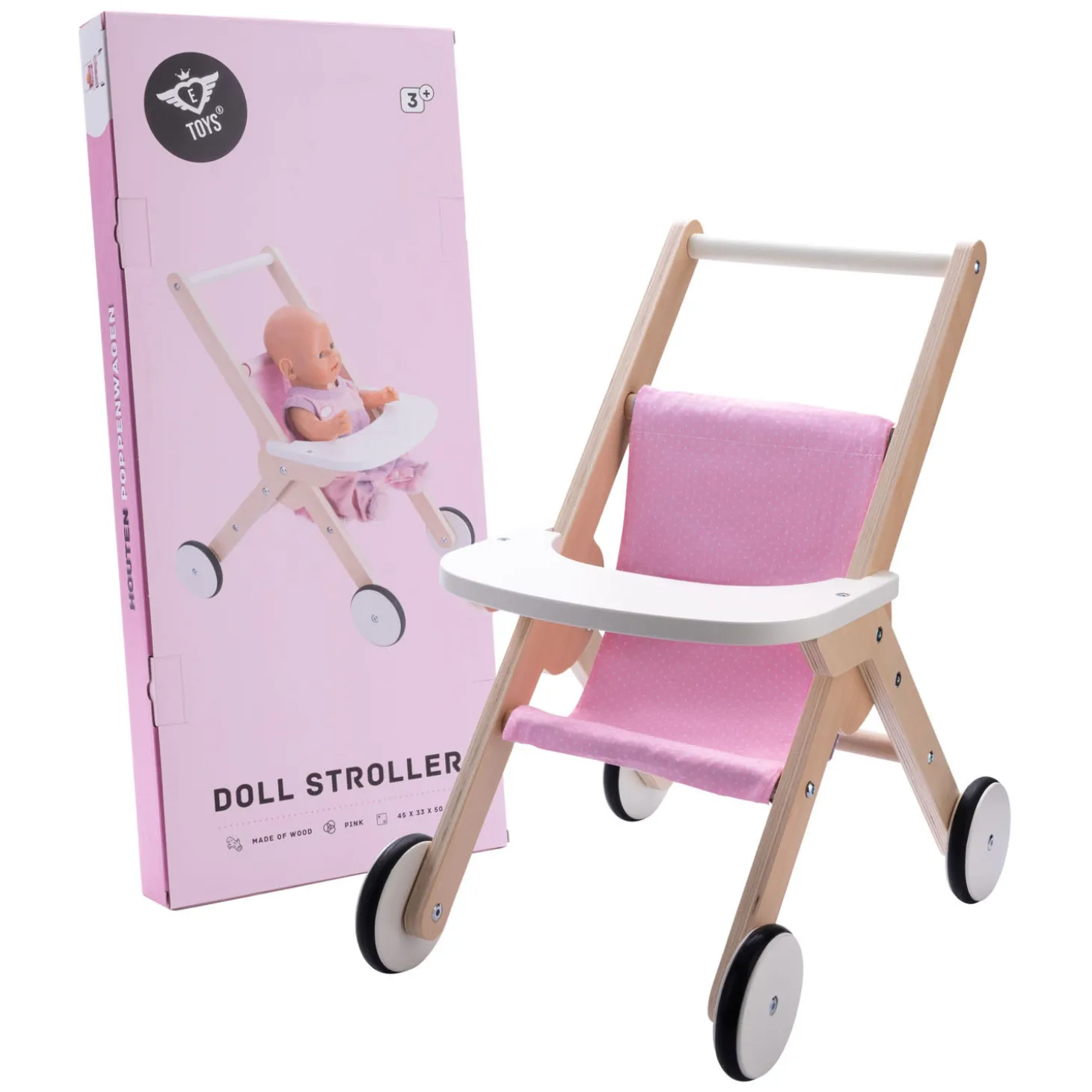 Houten Poppenwandelwagen Roze