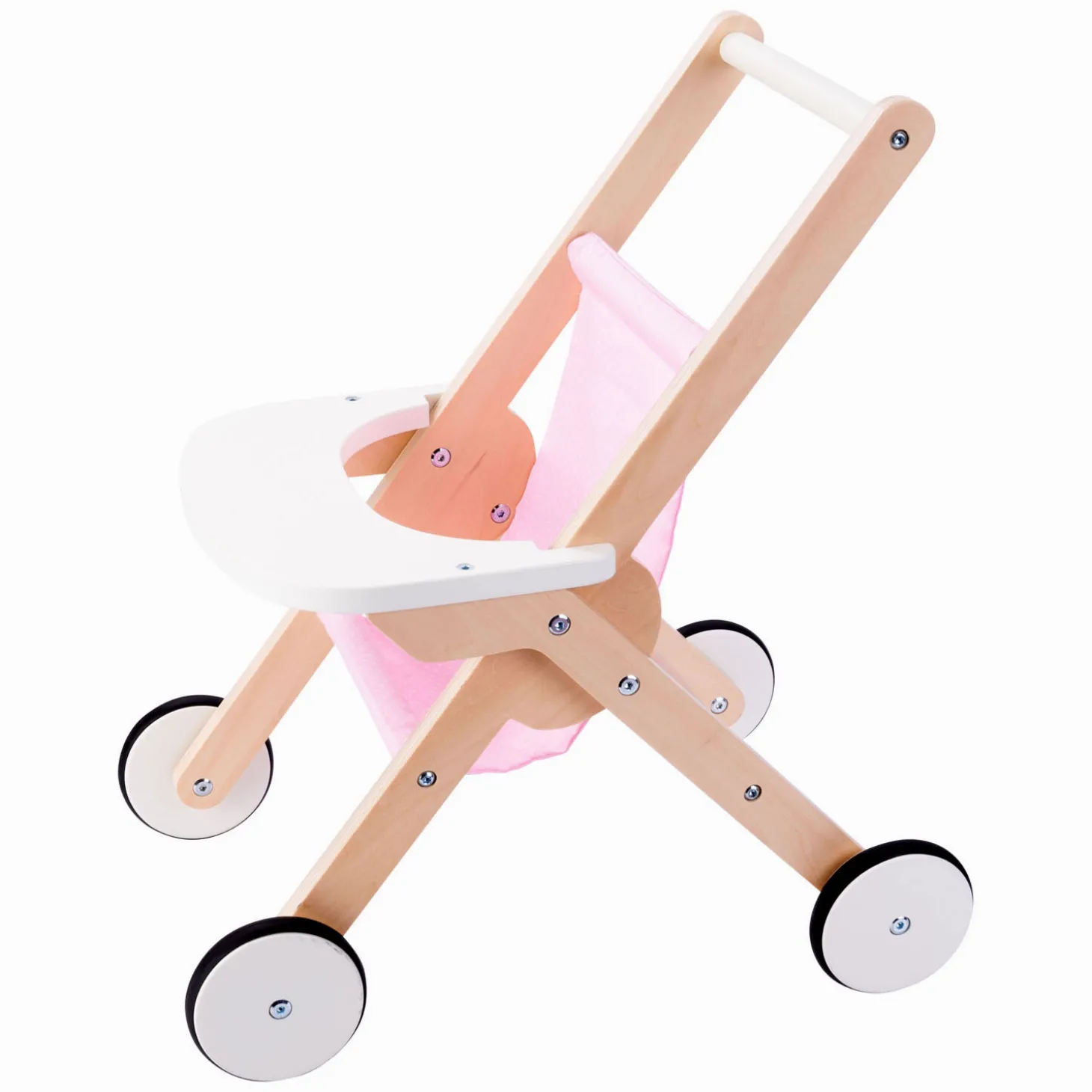 Houten Poppenwandelwagen Roze