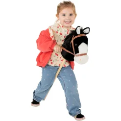 Houten Stokpaard met Geluid - Zwart