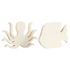 Houten Zeedieren Inktvis en Vis, 2st.