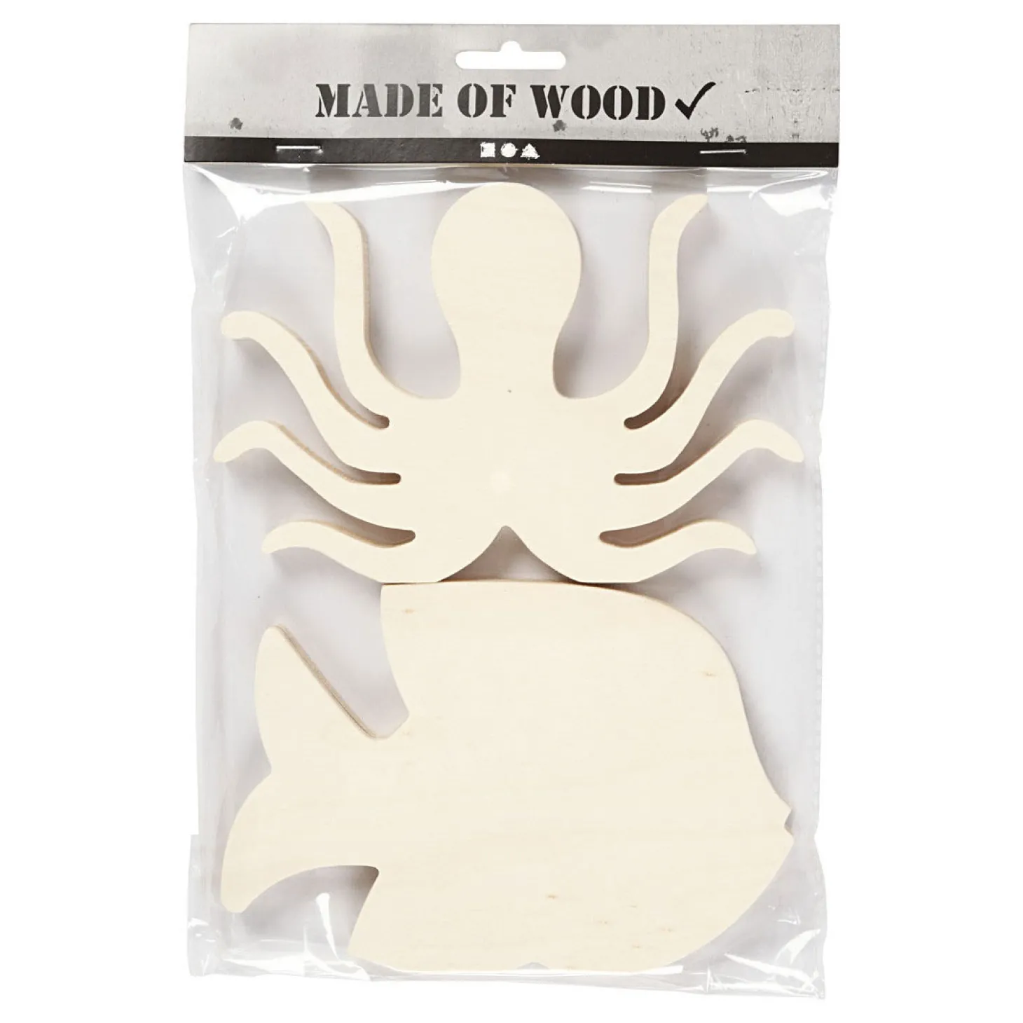 Houten Zeedieren Inktvis en Vis, 2st.