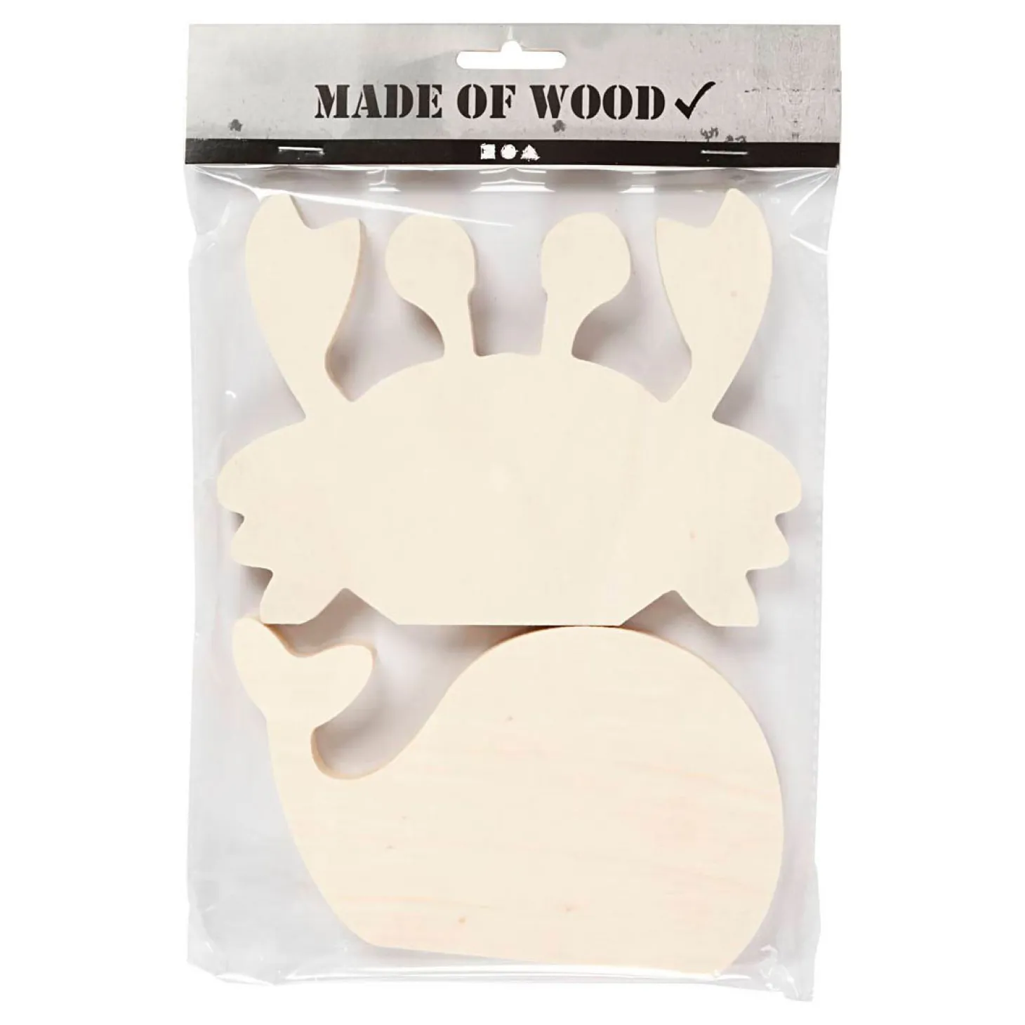 Houten Zeedieren Krab en Walvis, 2st.