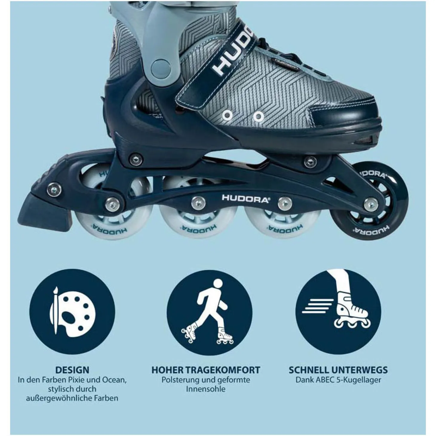 HUDORA Skeelers Leon 2.0 Ocean Blauw, Maat 33-36