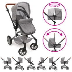 2-in-1 Poppenwagen met Tas - Grijs