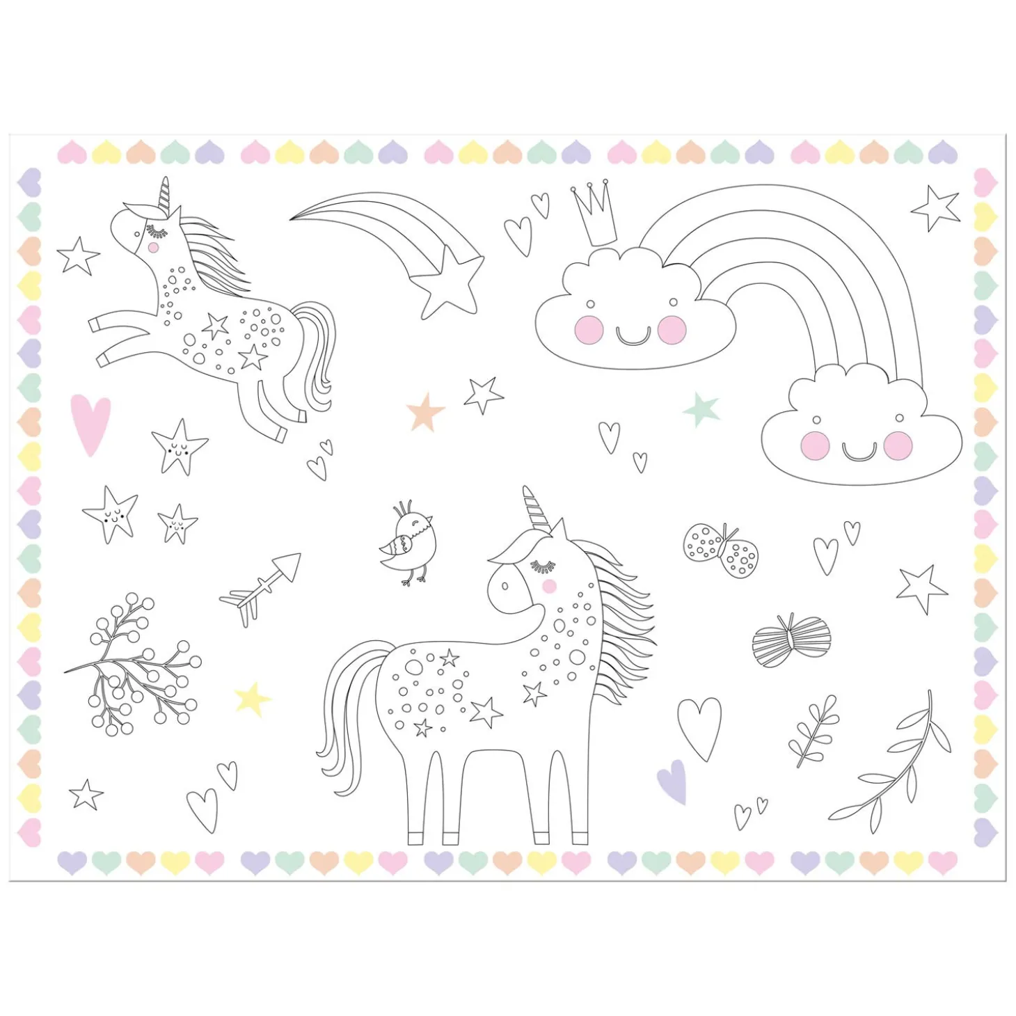 Inkleurbare Placemats Unicorns & Rainbows, 6st.