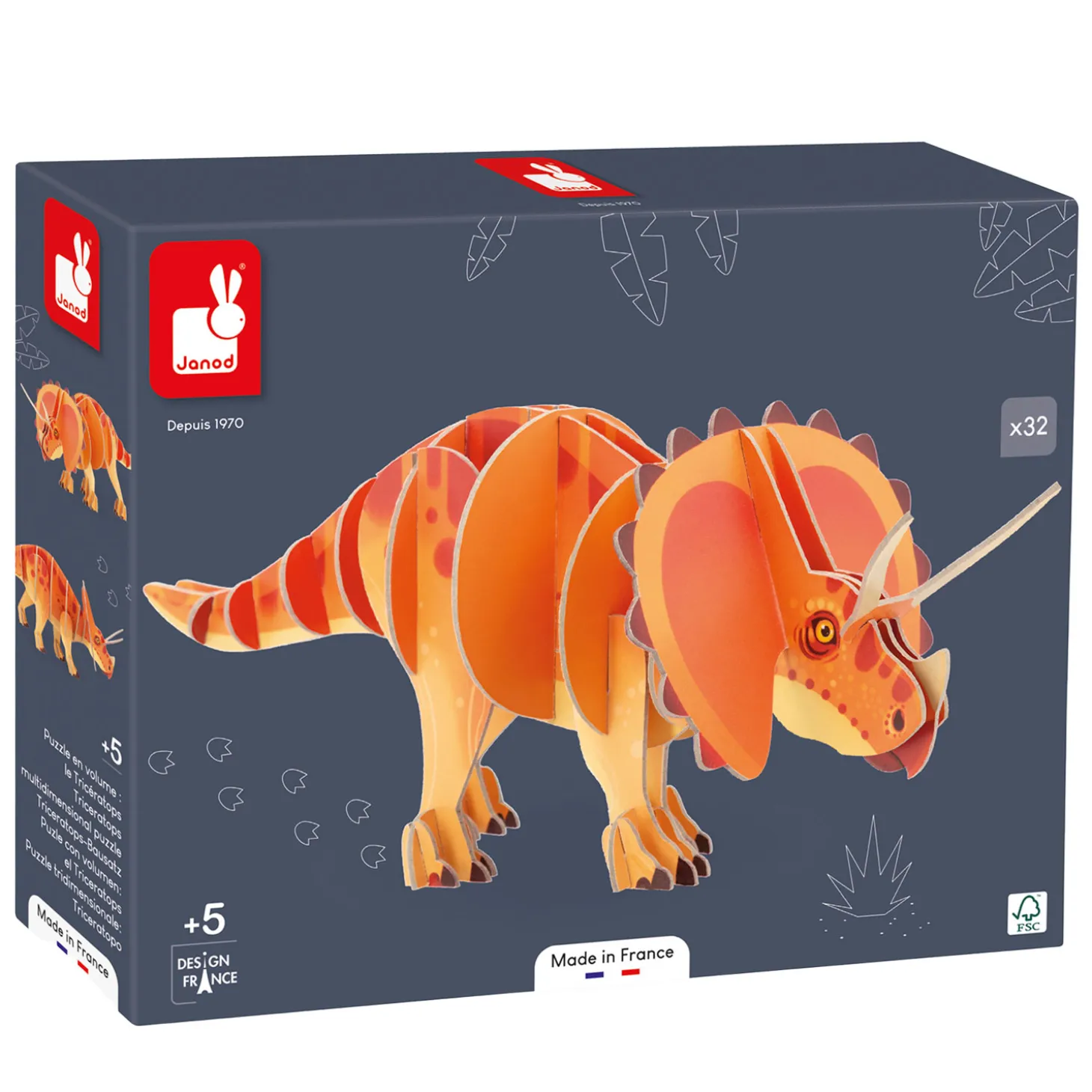 Janod Dino - 3D-puzzel Triceratops 32st.