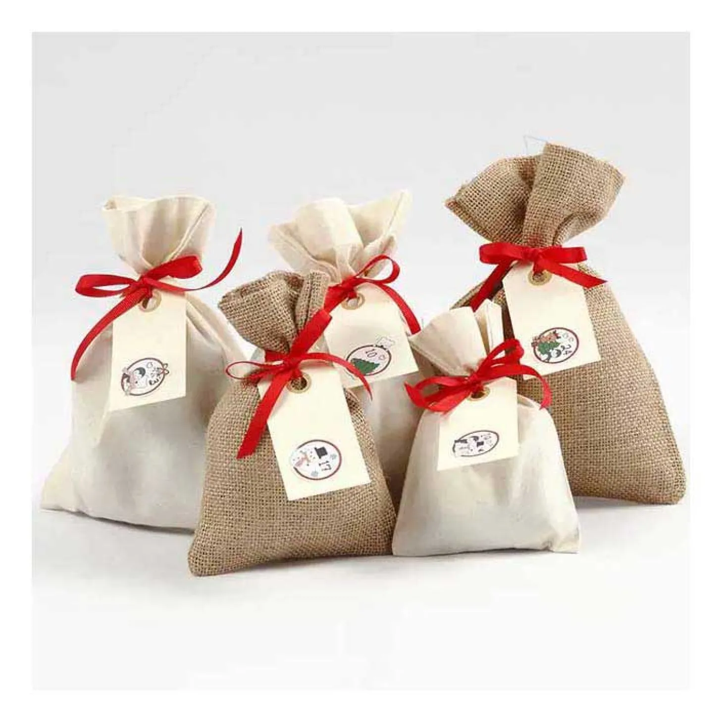 Jute Zakje met Trekkoord, 4 stuks